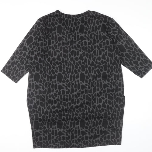 Roman Women’s Black Animal Print Shift Dress Size 16 V-Neck