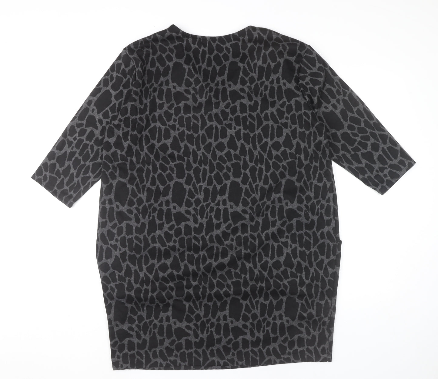 Roman Women’s Black Animal Print Shift Dress Size 16 V-Neck