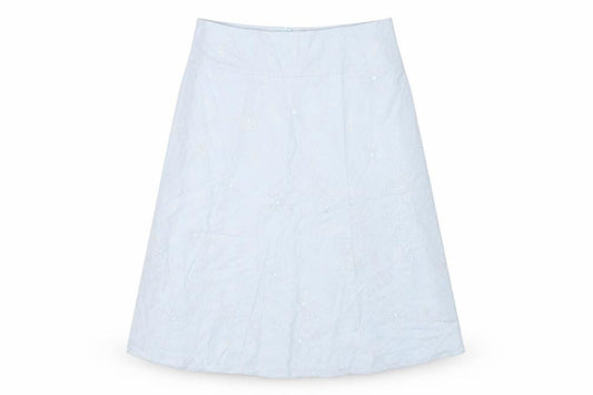 Front view of New Look women’s blue, size UK 12, a-line knee length skirt
