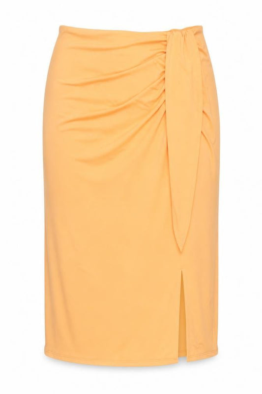 Front view of Michelle Keegan Women’s Orange Wrap Skirt, size UK 18, High Rise