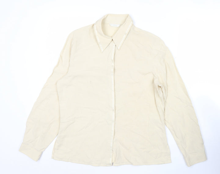 Marks and Spencer Womens Beige Button-Up Shirt Size 10 Long Sleeve