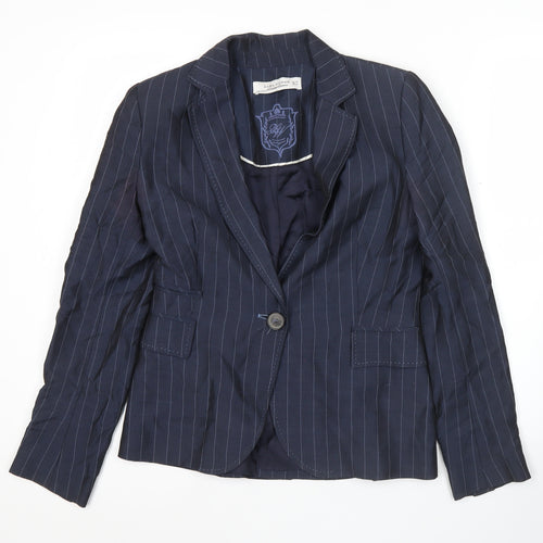 Zara Women Blue Pinstripe Blazer Jacket Size 8 Single Breasted