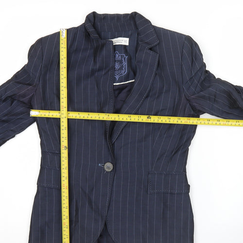 Zara Women Blue Pinstripe Blazer Jacket Size 8 Single Breasted