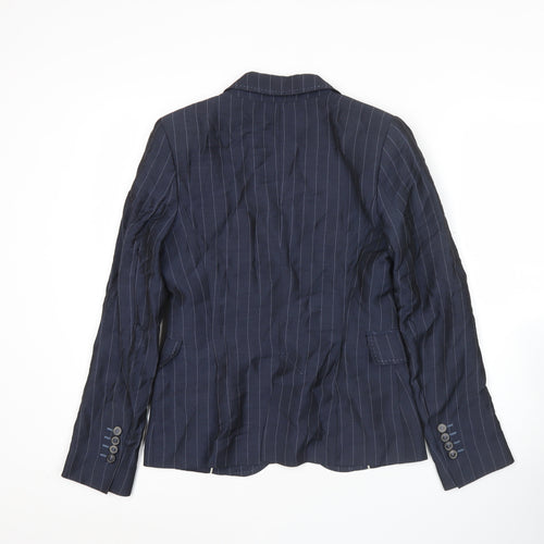 Zara Women Blue Pinstripe Blazer Jacket Size 8 Single Breasted