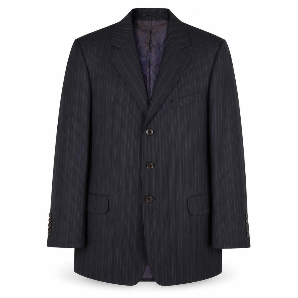 Front view of Paul Smith Men’s Blue Pinstripe Wool Blazer Jacket 40R Classic Formal
