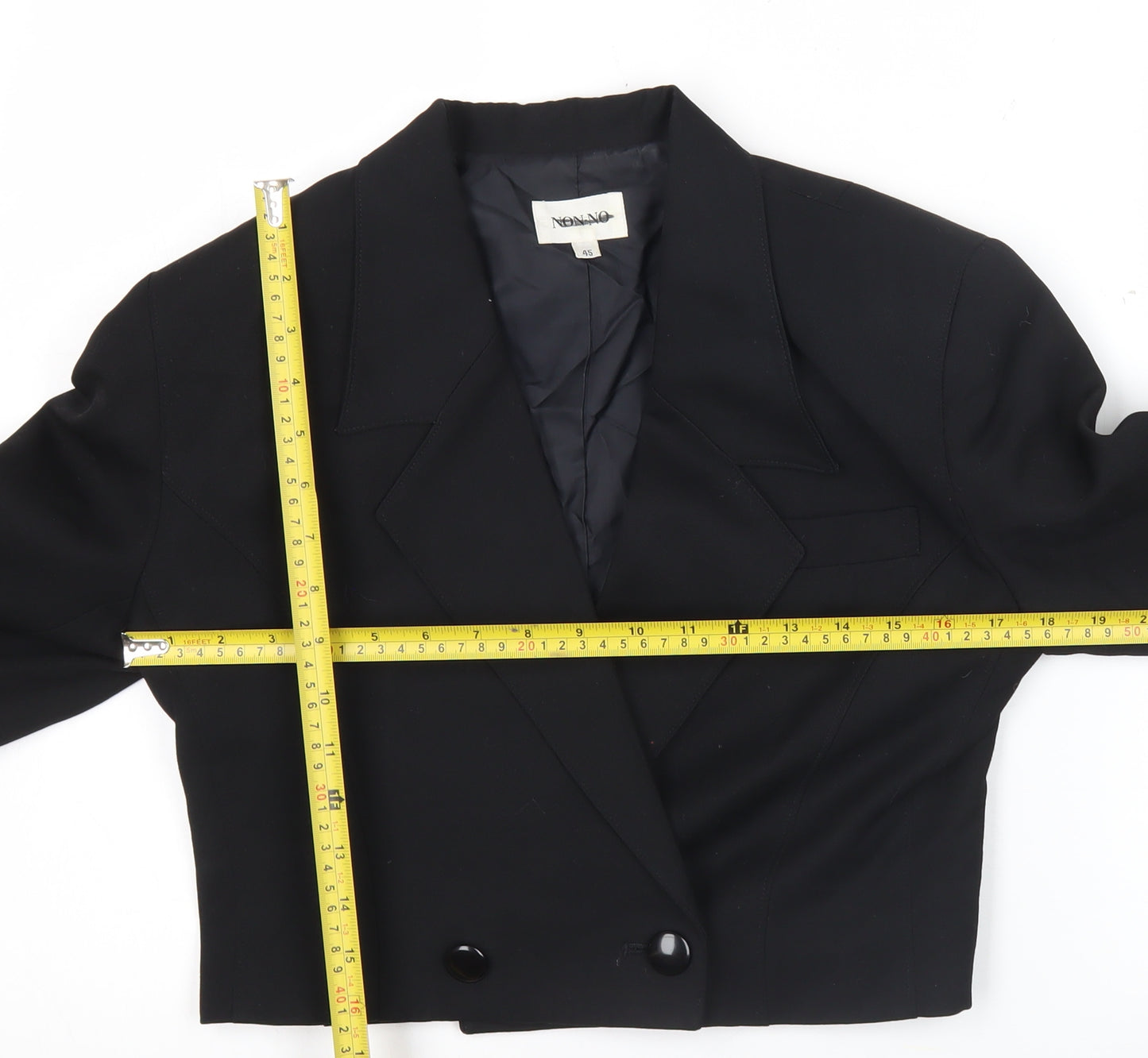 NON NO Womens Black Cropped Suit Jacket Size 18 Double Breasted