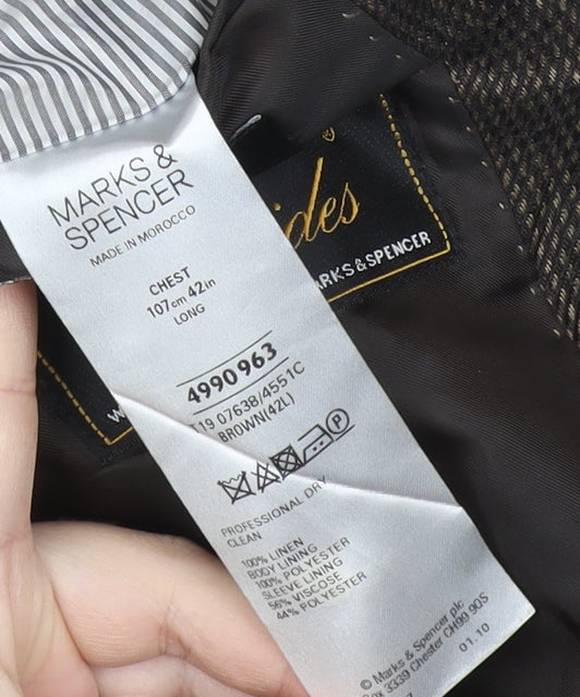 Marks & Spencer Men’s Brown 42L Linen Blazer Jacket Classic Fit