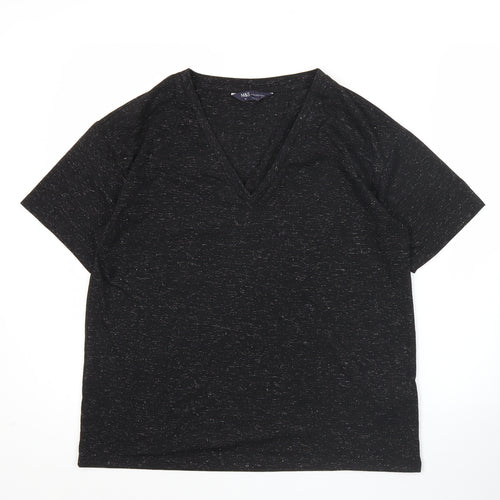 Marks and Spencer Womens Black V-Neck Short Sleeve T-Shirt Size 12