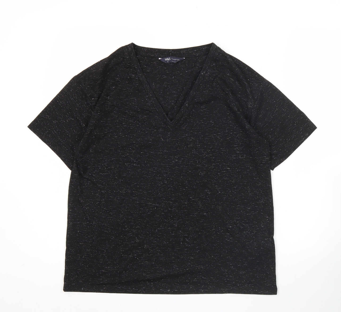 Marks and Spencer Womens Black V-Neck Short Sleeve T-Shirt Size 12