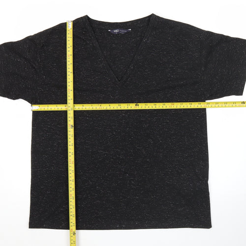 Marks and Spencer Womens Black V-Neck Short Sleeve T-Shirt Size 12
