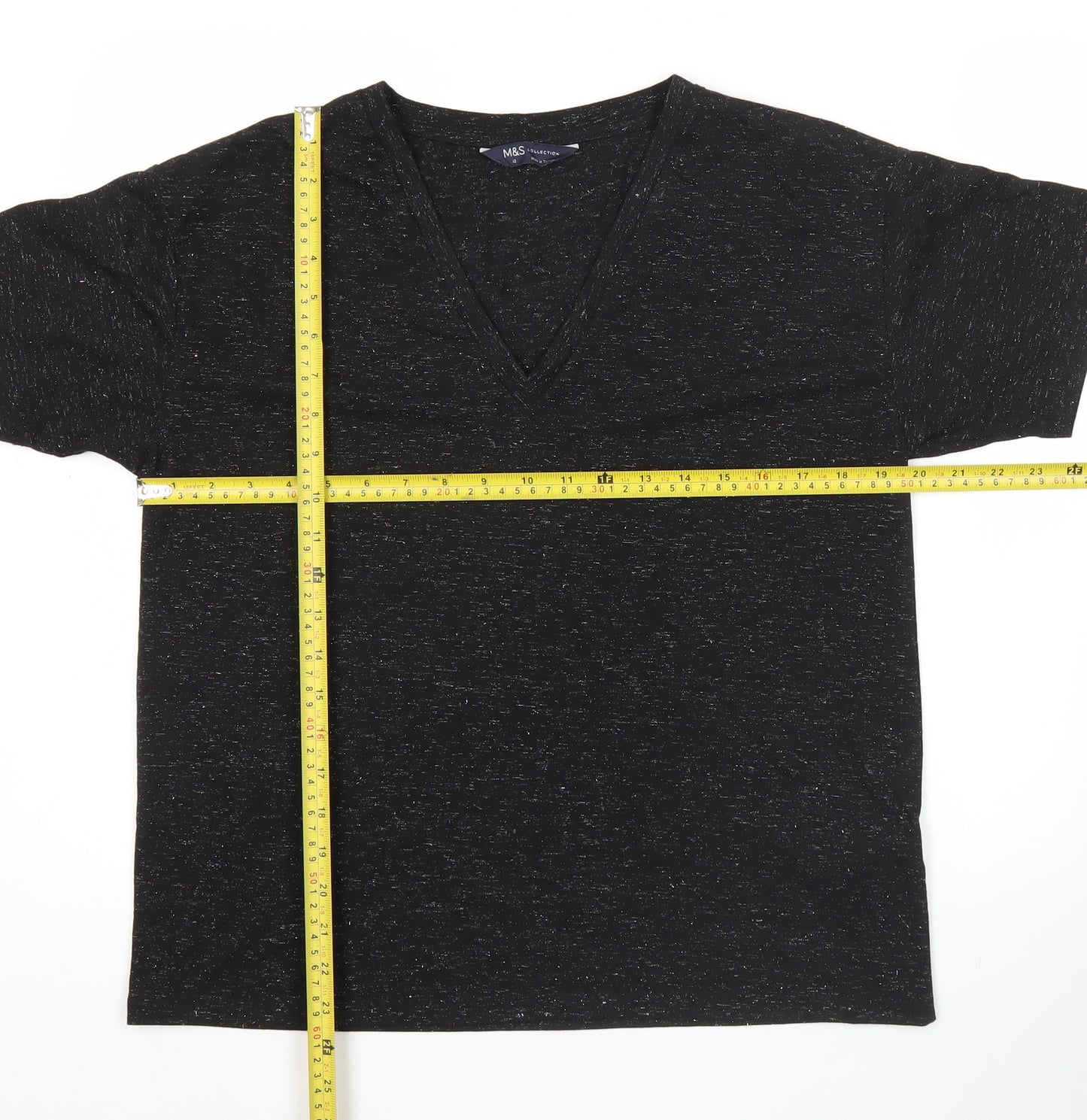 Marks and Spencer Womens Black V-Neck Short Sleeve T-Shirt Size 12