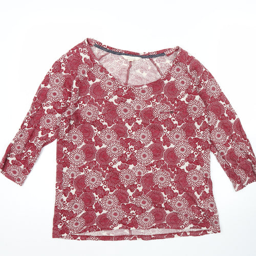 White Stuff Womens Red Floral Linen Blouse UK 10 Scoop Neck 3/4 Sleeve