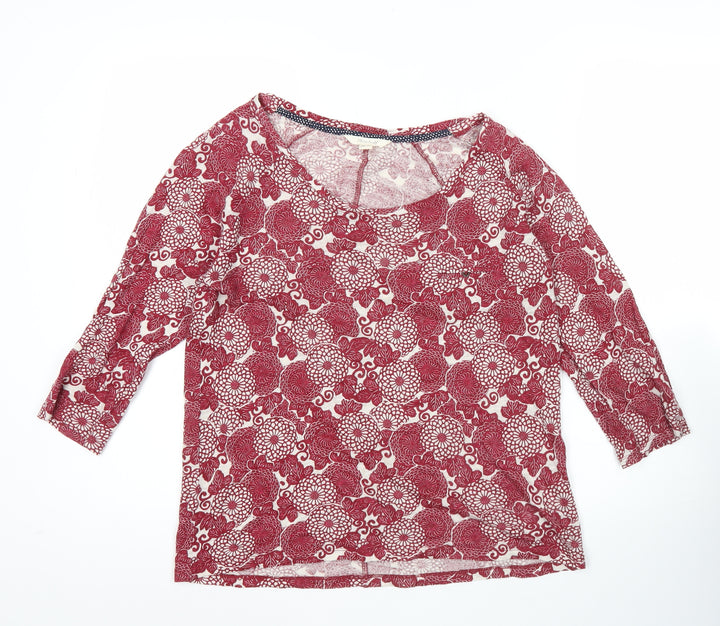 White Stuff Womens Red Floral Linen Blouse UK 10 Scoop Neck 3/4 Sleeve