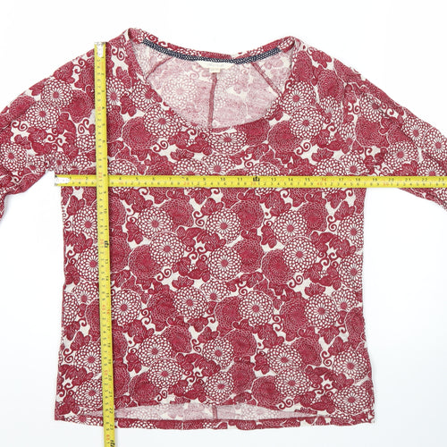 White Stuff Womens Red Floral Linen Blouse UK 10 Scoop Neck 3/4 Sleeve