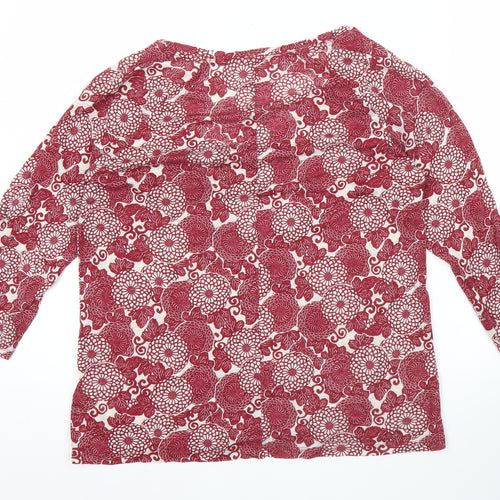 White Stuff Womens Red Floral Linen Blouse UK 10 Scoop Neck 3/4 Sleeve
