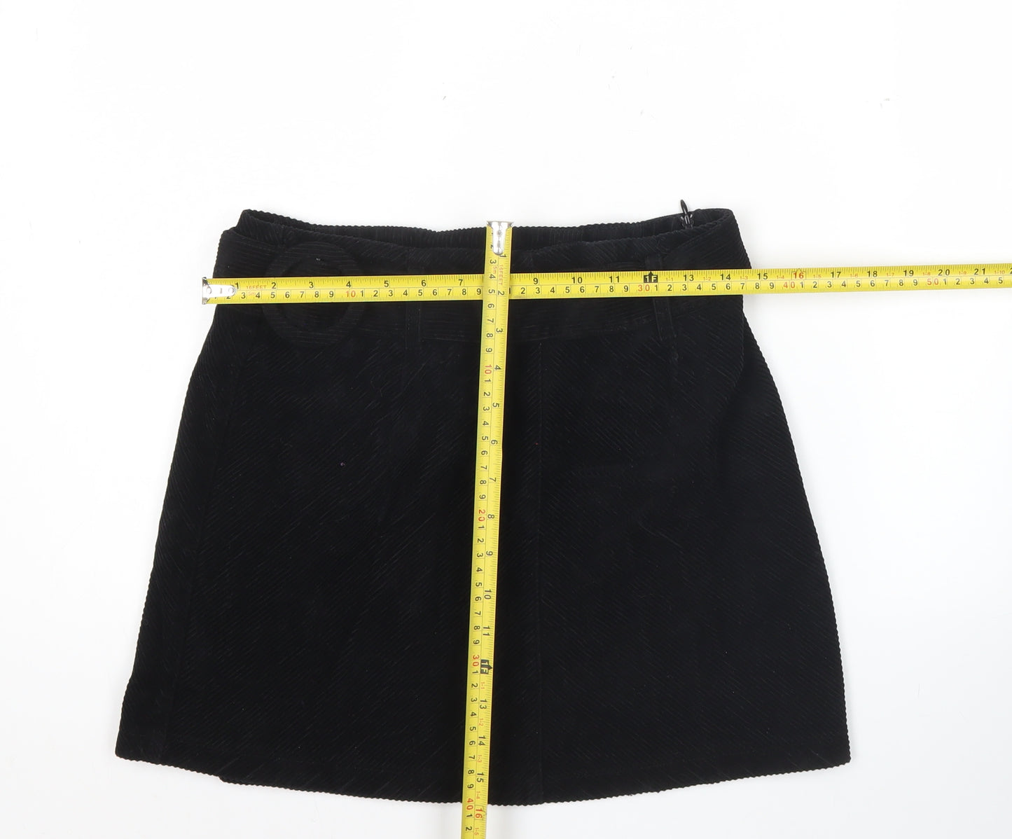 Denim Co. Womens Black Corduroy A-Line Skirt Size 12 Short