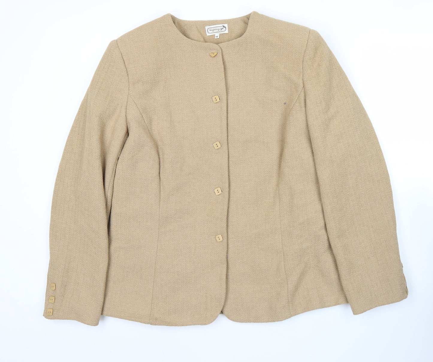Nightingales Women Beige Wool Blend Blazer Jacket Size 14