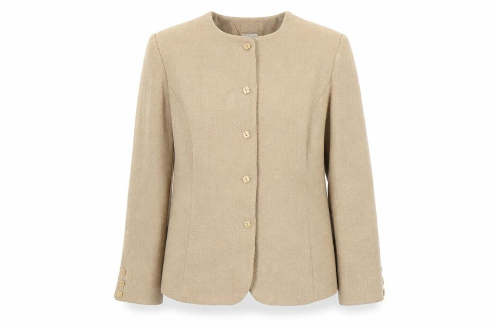 Front view of Nightingales Women Beige Wool Blend Blazer Jacket, size 14
