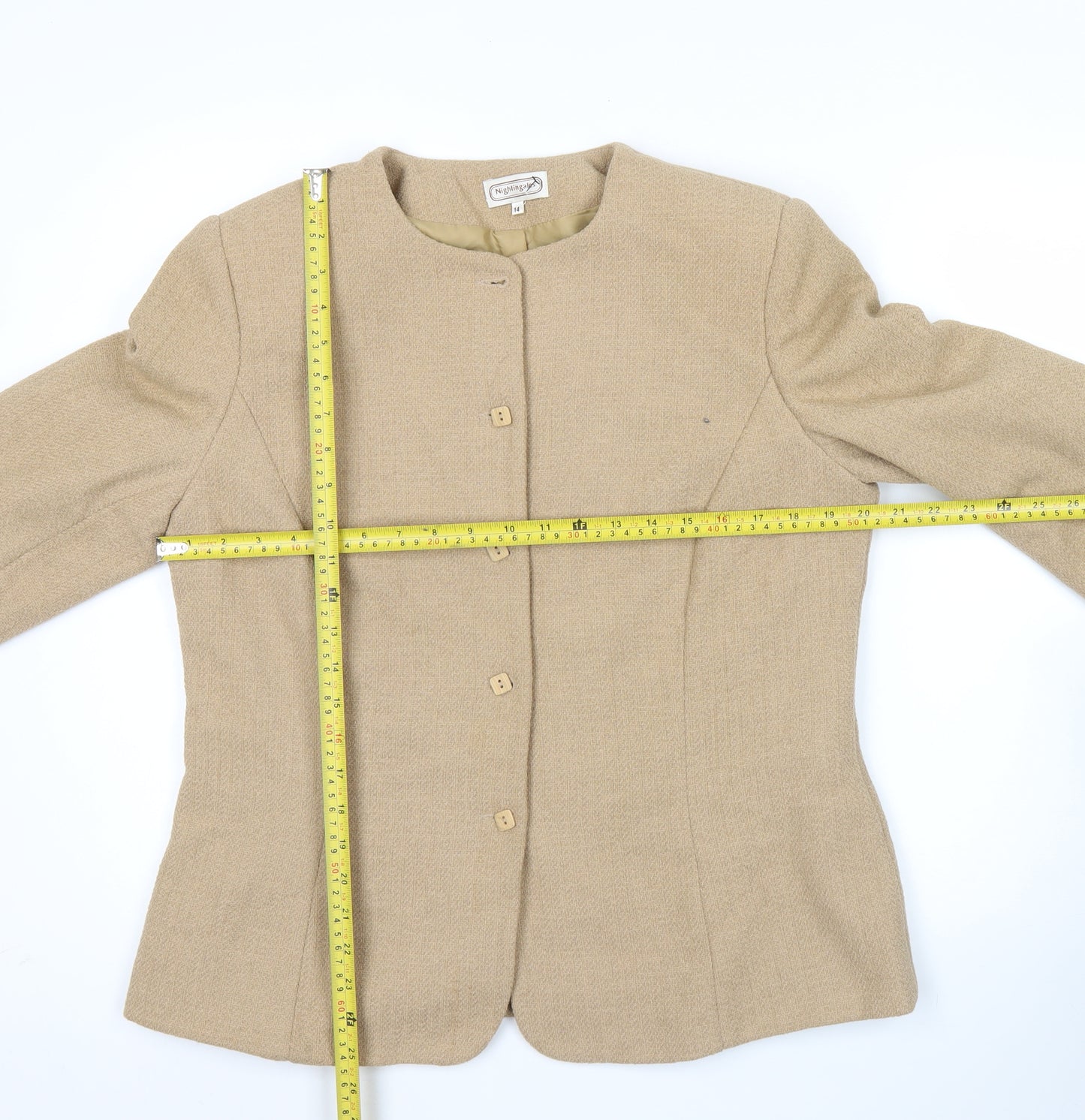 Nightingales Women Beige Wool Blend Blazer Jacket Size 14