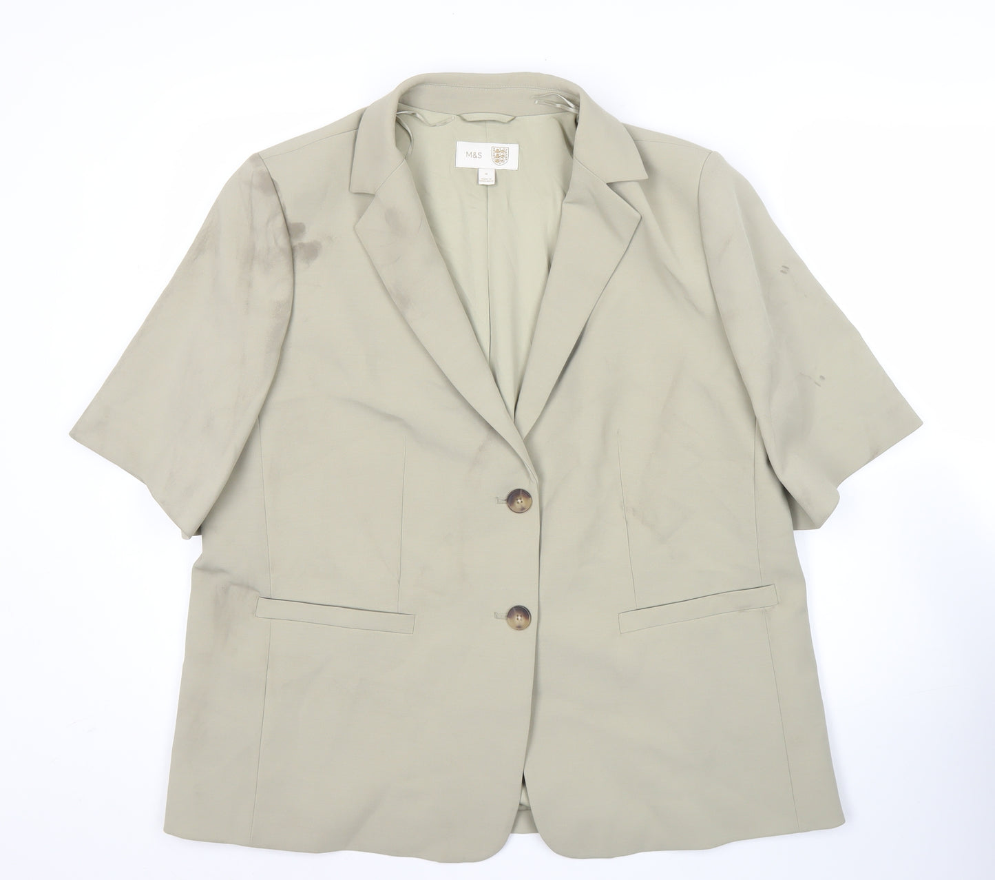 Marks and Spencer Women Beige Size 16 Short Sleeve Suit Jacket