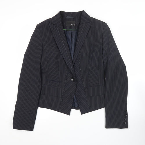 Next Womens Black Pinstripe Blazer Size 10 Slim Fit Notch Lapel