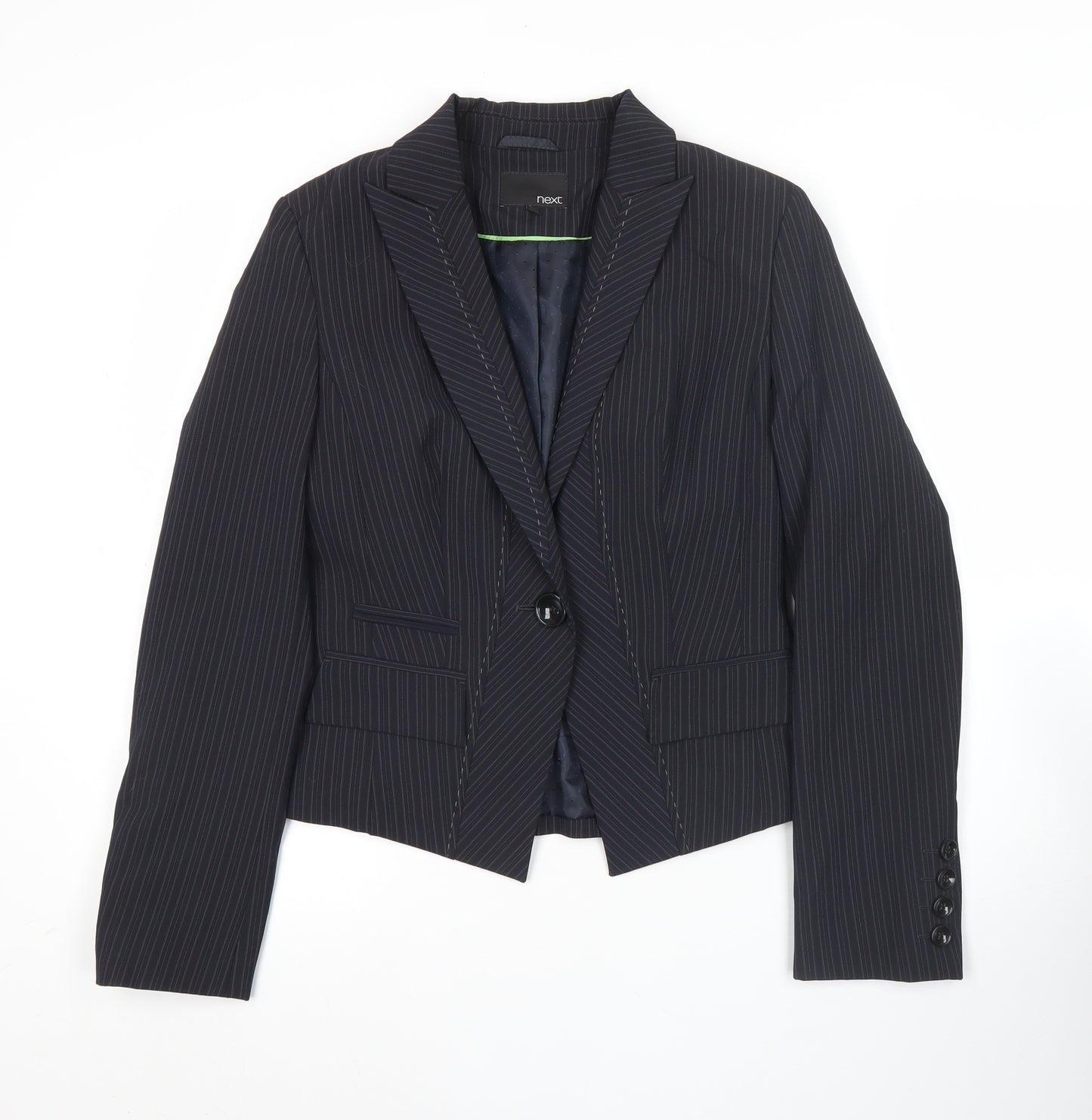 Next Womens Black Pinstripe Blazer Size 10 Slim Fit Notch Lapel