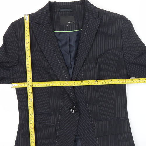 Next Womens Black Pinstripe Blazer Size 10 Slim Fit Notch Lapel