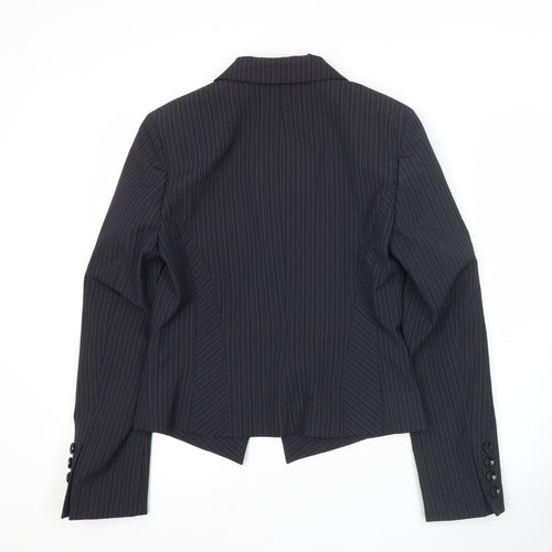 Next Womens Black Pinstripe Blazer Size 10 Slim Fit Notch Lapel