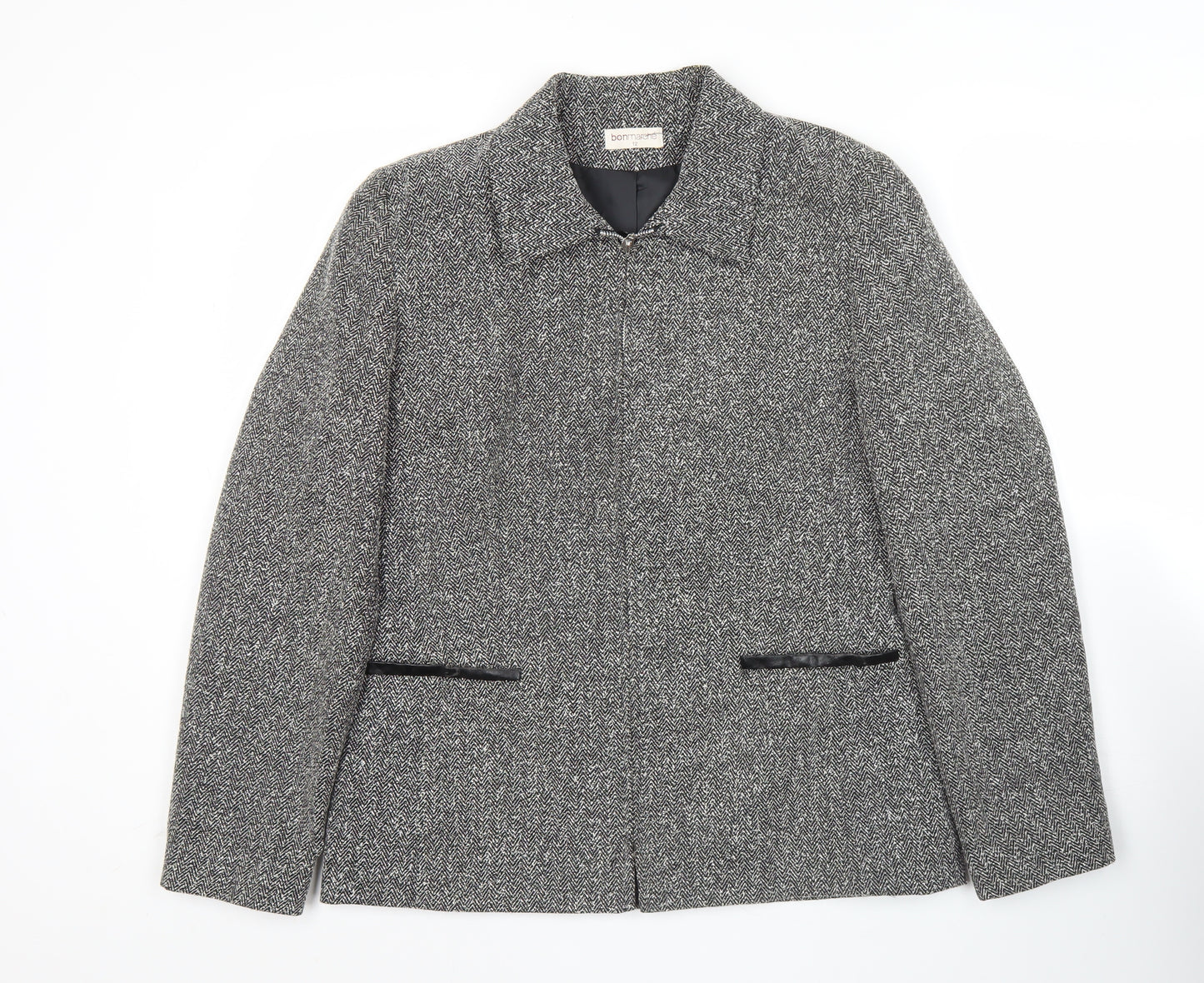 Bonmarché Women’s Grey Herringbone Jacket Size 12 Zip Business Casual