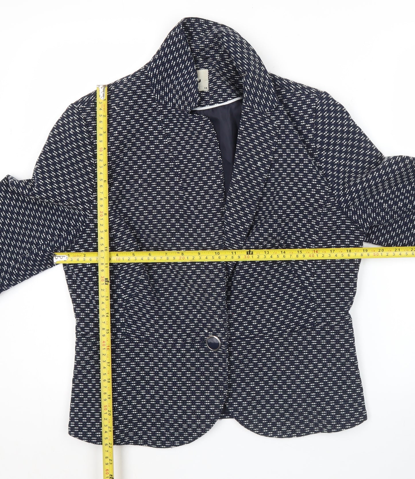 Tu Womens Blue Textured Blazer Size 14 Single Breasted Jacket