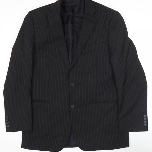 Jeff Banks Men's Black Pinstripe 42L Suit Jacket Notch Lapel