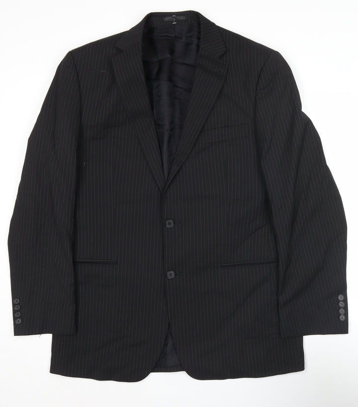 Jeff Banks Men's Black Pinstripe 42L Suit Jacket Notch Lapel