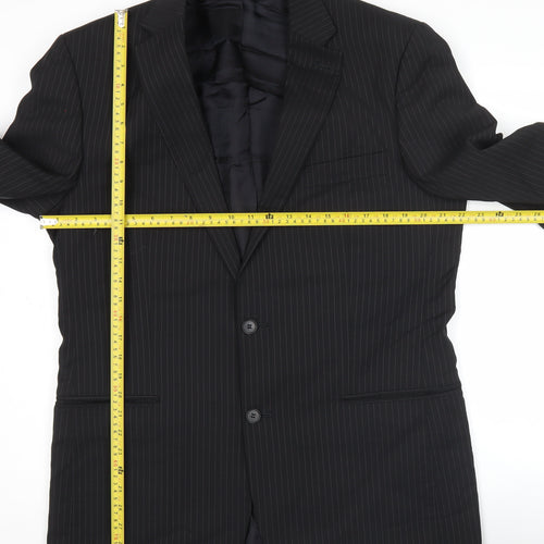 Jeff Banks Men's Black Pinstripe 42L Suit Jacket Notch Lapel