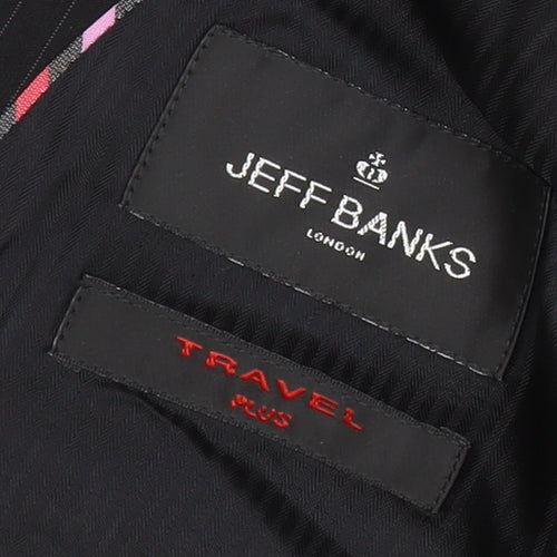 Jeff Banks Men's Black Pinstripe 42L Suit Jacket Notch Lapel
