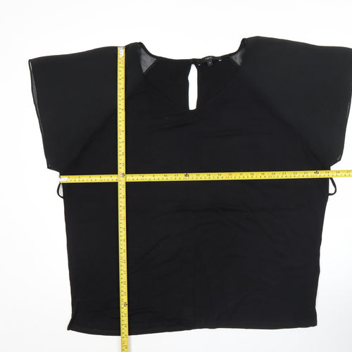Next Womens Black Blouse Size 12 Scoop Neck Short Sleeve