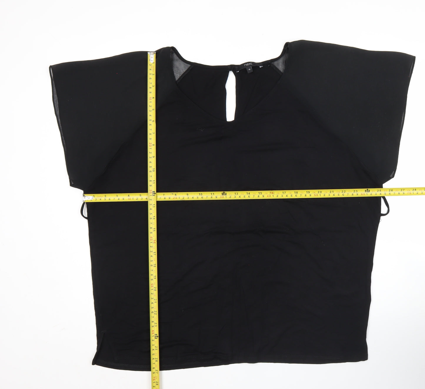 Next Womens Black Blouse Size 12 Scoop Neck Short Sleeve