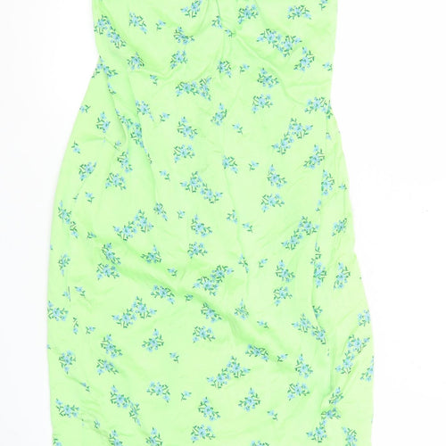 Bershka Womens Green Floral Midi Slip Dress Size M Viscose
