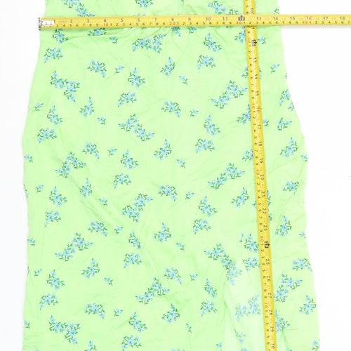 Bershka Womens Green Floral Midi Slip Dress Size M Viscose