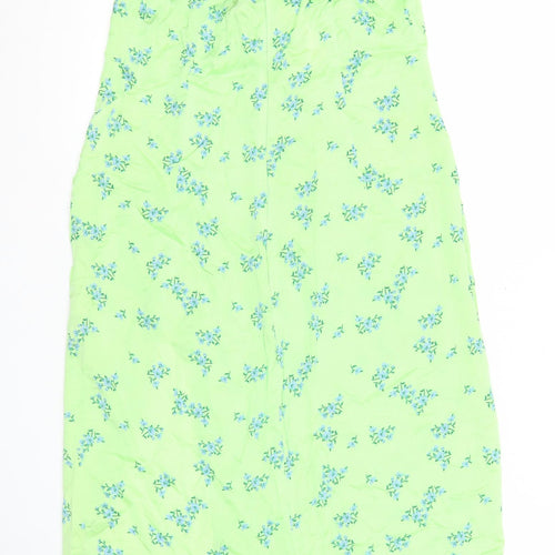 Bershka Womens Green Floral Midi Slip Dress Size M Viscose