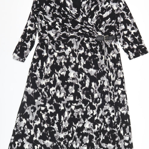 Windsmoor Women’s Black Grey Animal Print Wrap Dress Size 14
