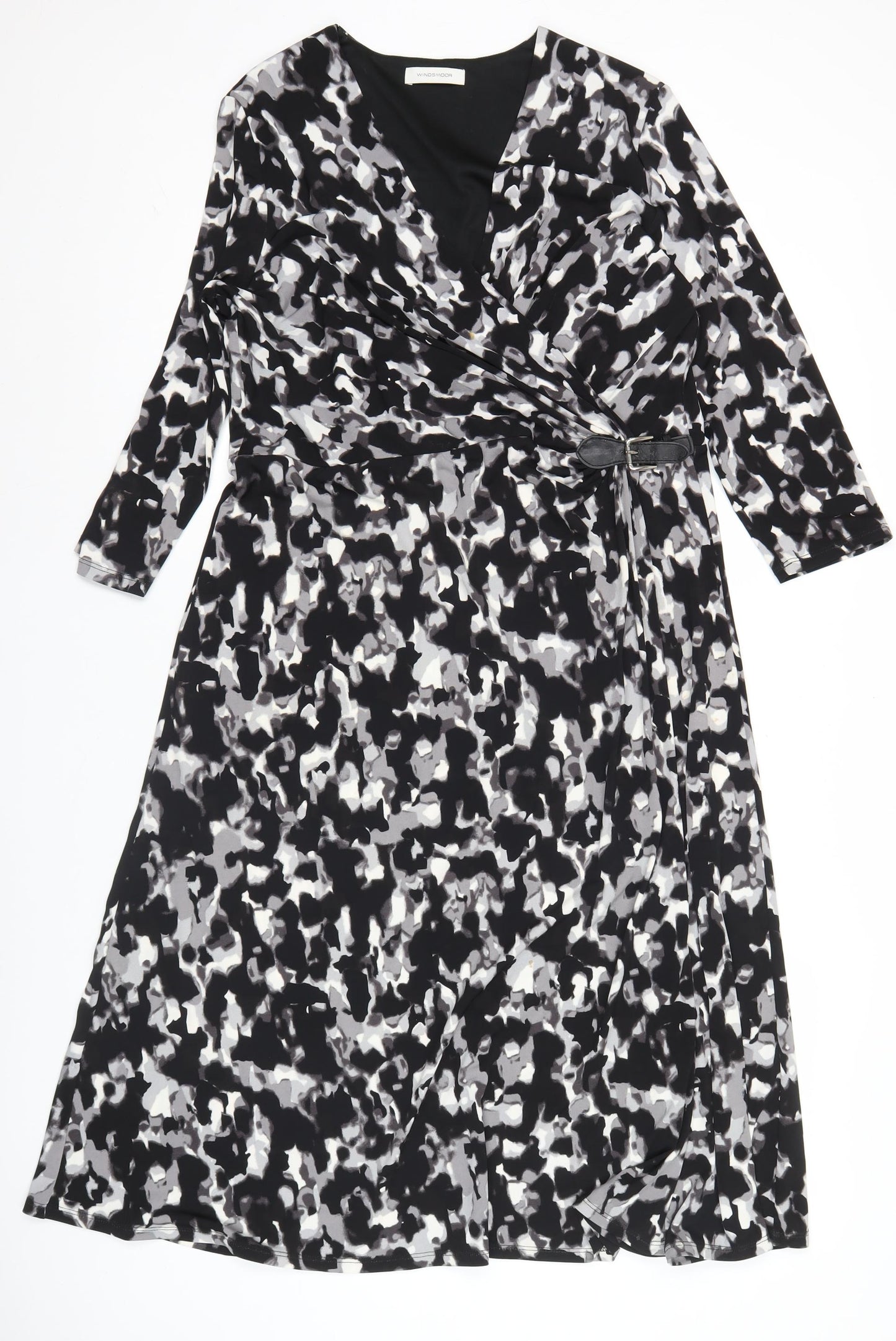 Windsmoor Women’s Black Grey Animal Print Wrap Dress Size 14
