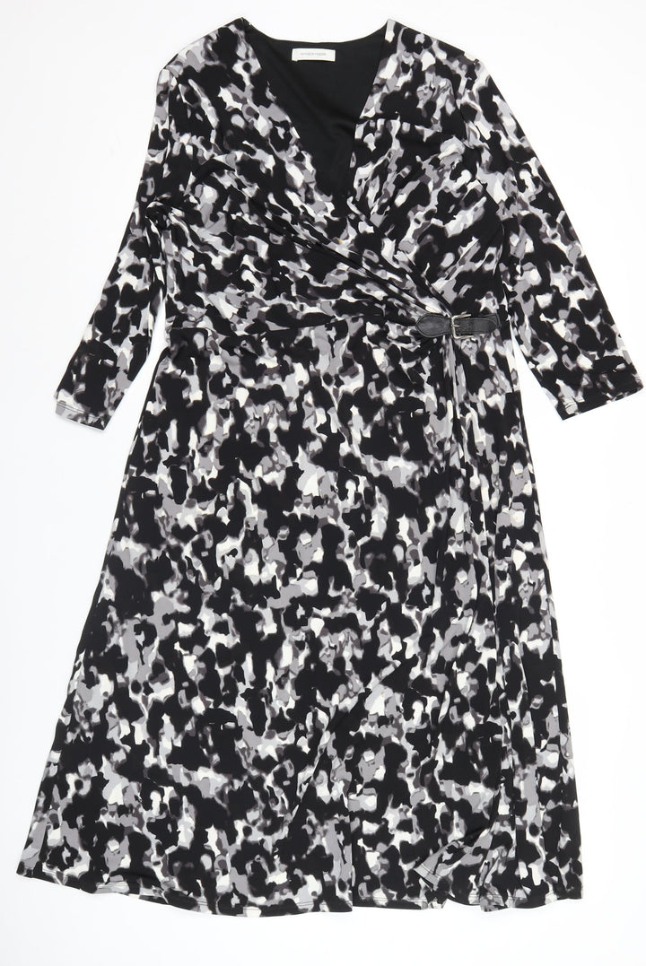 Windsmoor Women’s Black Grey Animal Print Wrap Dress Size 14