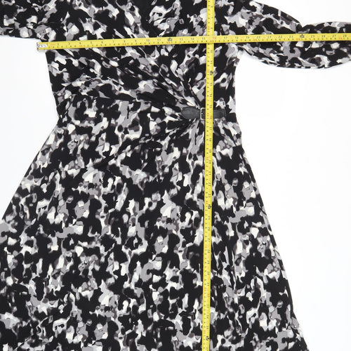 Windsmoor Women’s Black Grey Animal Print Wrap Dress Size 14