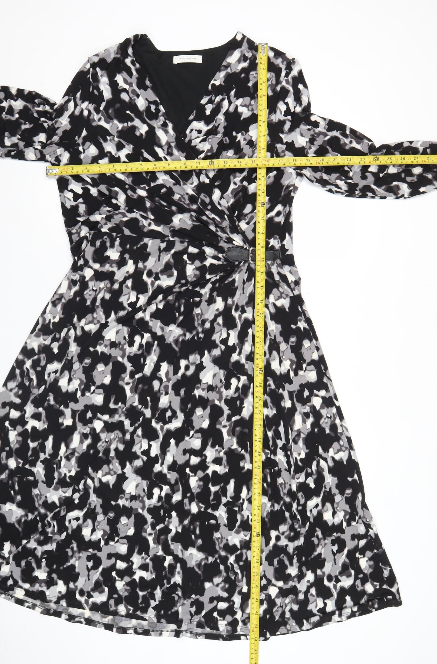 Windsmoor Women’s Black Grey Animal Print Wrap Dress Size 14