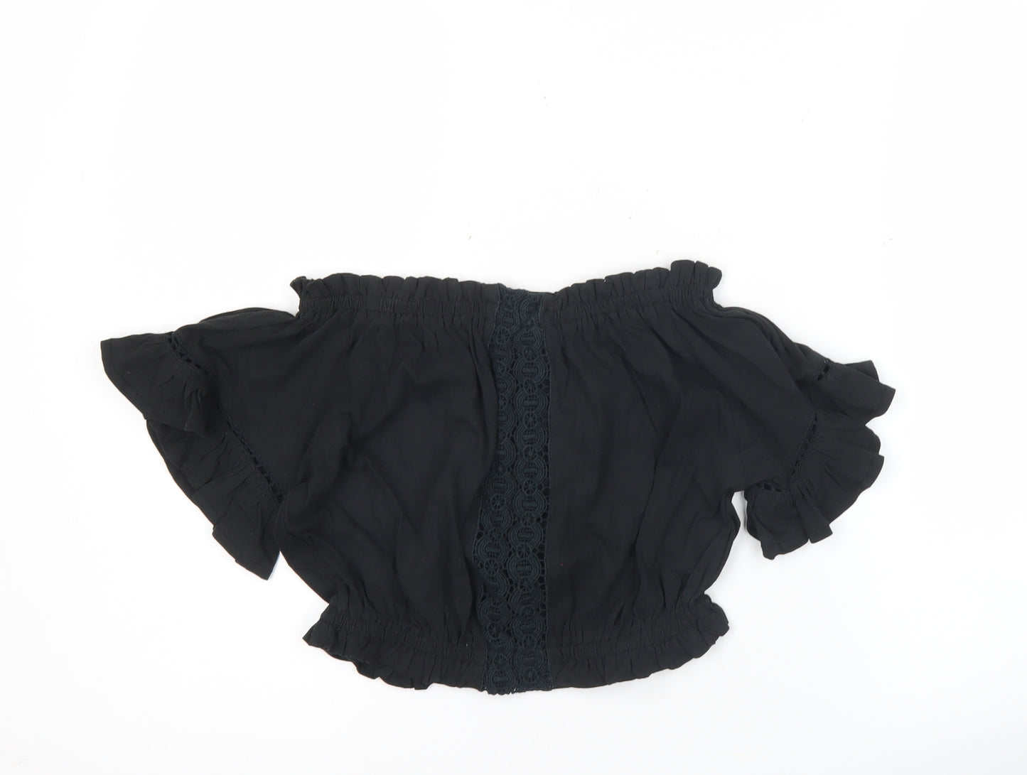 Select Women’s Black Off Shoulder Cropped Blouse UK 10 Summer Top