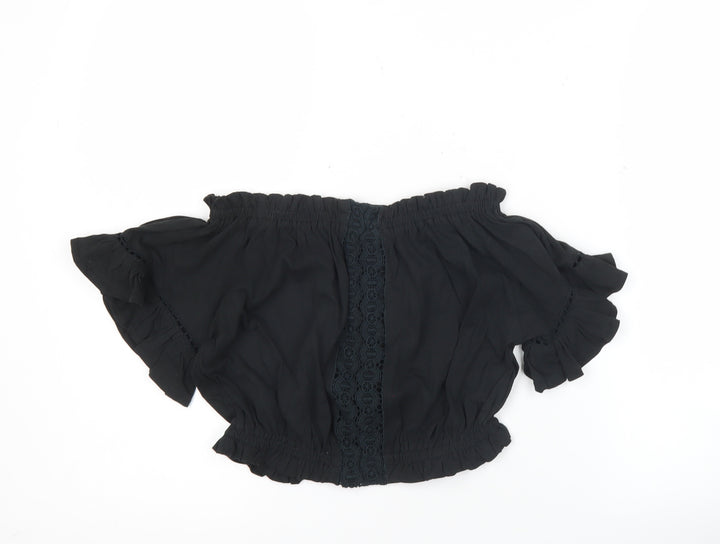 Select Women’s Black Off Shoulder Cropped Blouse UK 10 Summer Top