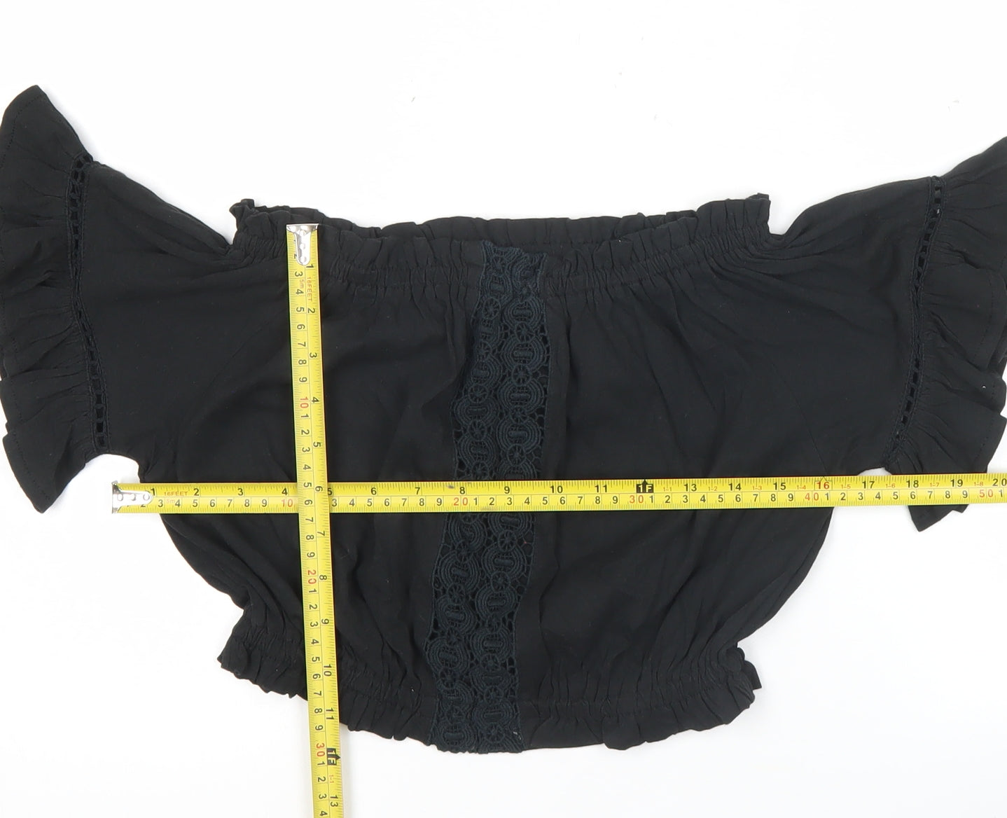 Select Women’s Black Off Shoulder Cropped Blouse UK 10 Summer Top