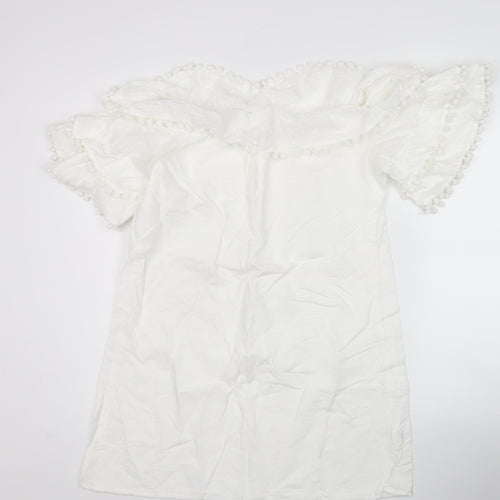 PrettyLittleThing Women’s White Off Shoulder Cotton Shift Dress Size 14