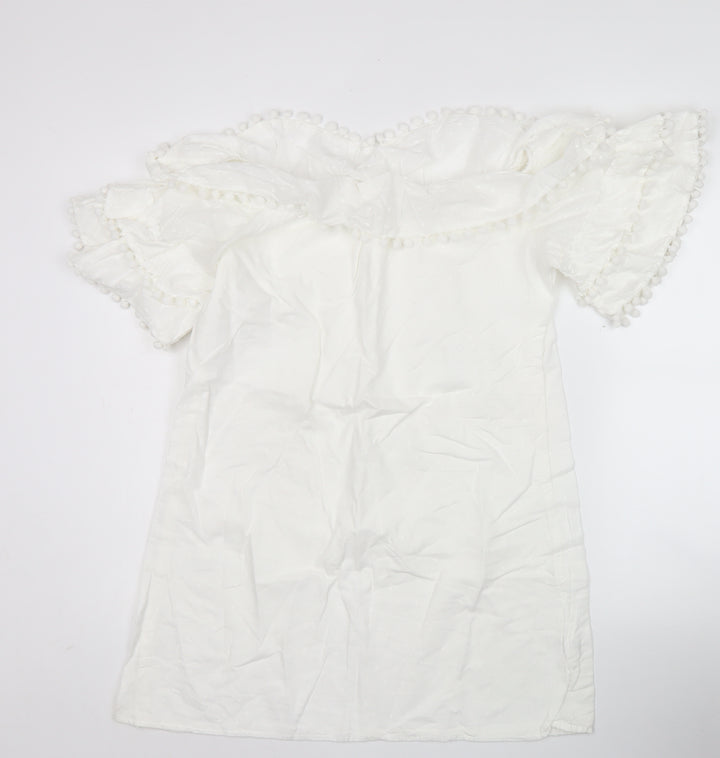 PrettyLittleThing Women’s White Off Shoulder Cotton Shift Dress Size 14