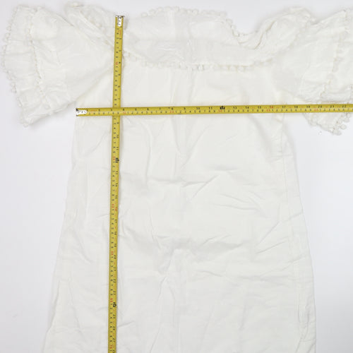PrettyLittleThing Women’s White Off Shoulder Cotton Shift Dress Size 14